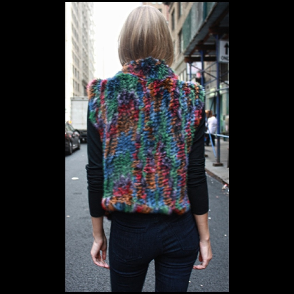 Multi Colored Knit Rabbit Fur Vest - Picture 5 of 8